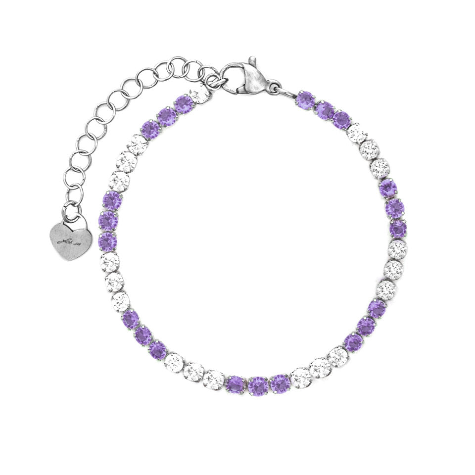 Bracciale Donna Cesare Paciotti 4US 4UBR8765W Tennis in Acciaio con Cristalli Bianchi e Viola - Arena Gioielli - cesare paciotti