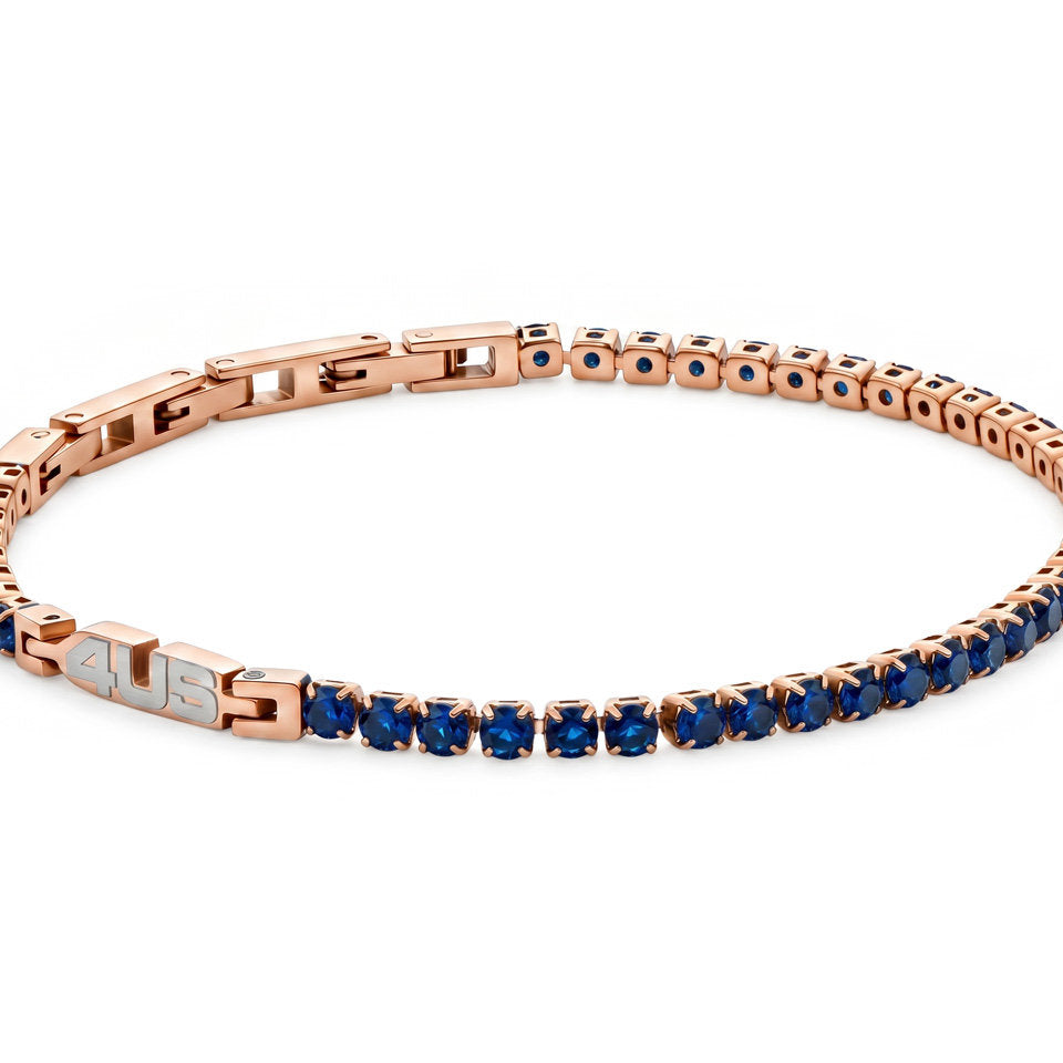 Bracciale Uomo 4US Cesare Paciotti Tennis 4UBR8906 in Acciaio Rosato e Zirconi Blu - cesare paciotti