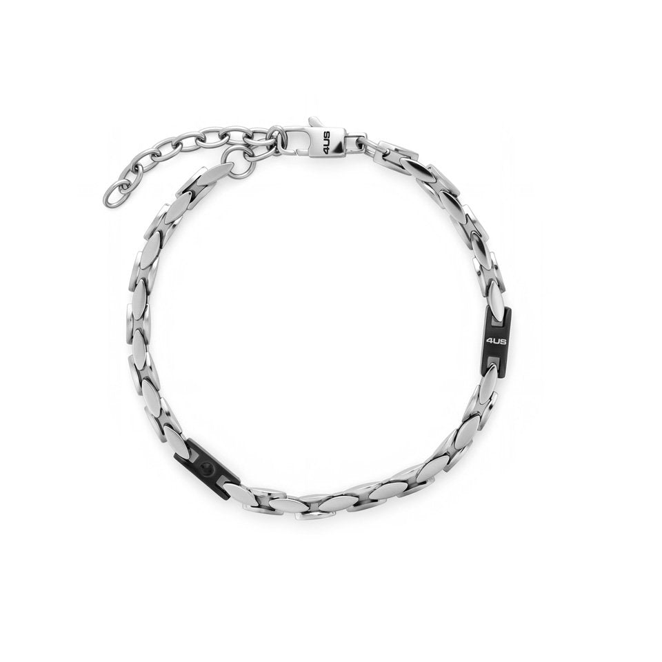 Bracciale Uomo 4US Cesare Paciotti 4UBR8926 in Acciaio e PVD Nero con Elemento Logato e Zircone Nero - cesare paciotti