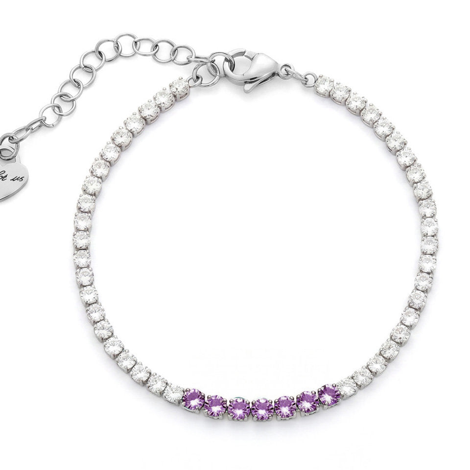 Bracciale Donna Cesare Paciotti 4US 4UBR9021W Tennis in Acciaio con Cristalli Bianchi e Lilla / Viola - Arena Gioielli - cesare paciotti