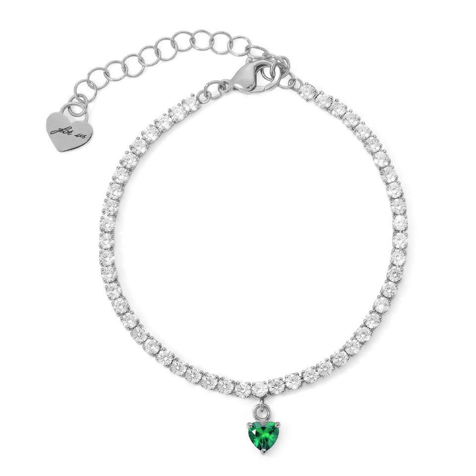 Bracciale Donna Cesare Paciotti 4US 4UBR9027W Tennis in Acciaio con Cristalli Bianchi e Pendente Cuore Verde - Arena Gioielli - cesare paciotti