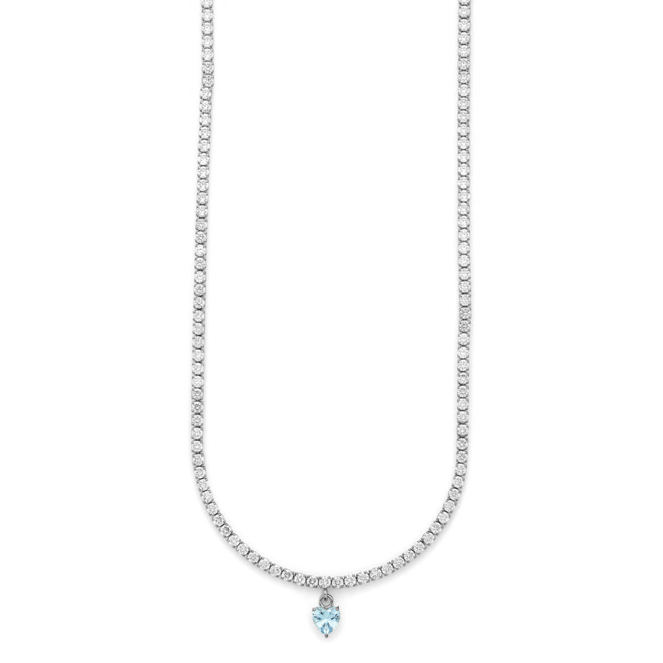 Collana Donna Cesare Paciotti 4US 4UCL9022W Tennis in Acciaio con Cristalli Bianchi e Pendente a Cuore Azzurro Acquamarina - Arena Gioielli - cesare paciotti