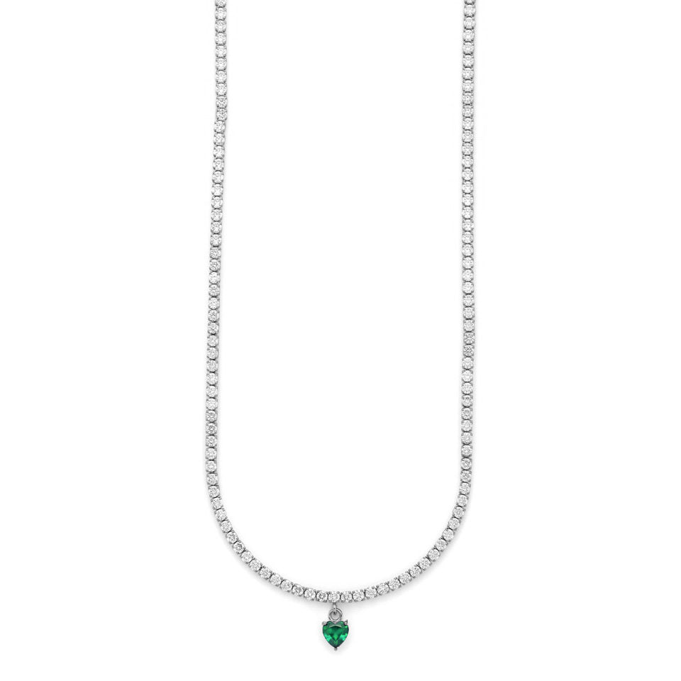 Collana Donna Cesare Paciotti 4US 4UCL9026W Tennis in Acciaio con Cristalli Bianchi e Pendente a Cuore Verde Smeraldo - Arena Gioielli - cesare paciotti