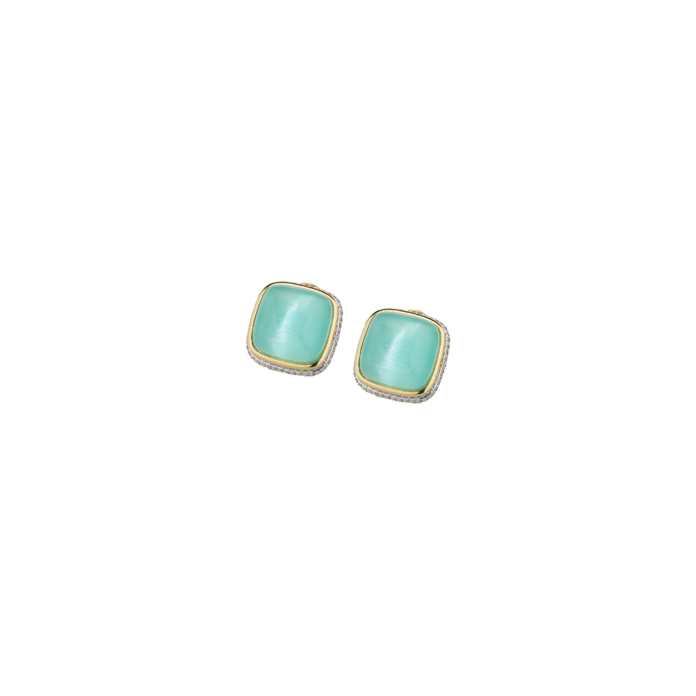 Orecchini Donna Sovrani Ottone Dorato Lobo Calcedonio Verde Menta Zirconi J12271 - Sovrani