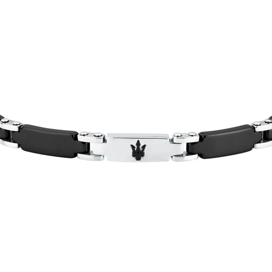 Bracciale Uomo Maserati Ceramic a Catena in Acciaio e Ceramica Nera con Tridente Centralizzato JM426ATZ100 - Arena Gioielli - Maserati
