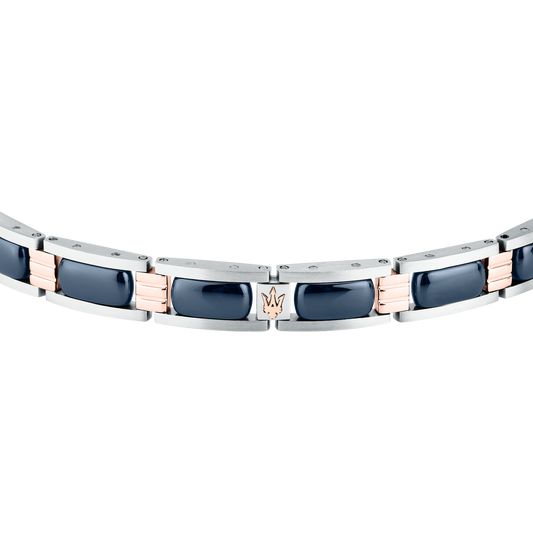 Bracciale Uomo Maserati Ceramic a Catena in Acciaio e Ceramica Blu con Dettagli Rose Gold JM426ATZ101 - Arena Gioielli - Maserati