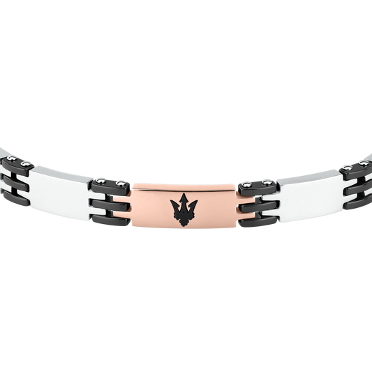 Bracciale Uomo Maserati Ceramic a Catena in Acciaio e Ceramica con Dettagli Rose Gold e Neri JM426ATZ103 - Arena Gioielli - Maserati