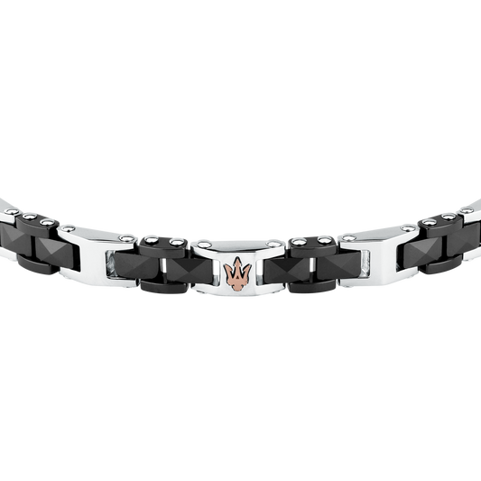 Bracciale Uomo Maserati Ceramic a Catena in Acciaio e Ceramica Nera con Tridente Rose Gold JM426ATZ98 - Arena Gioielli - Maserati