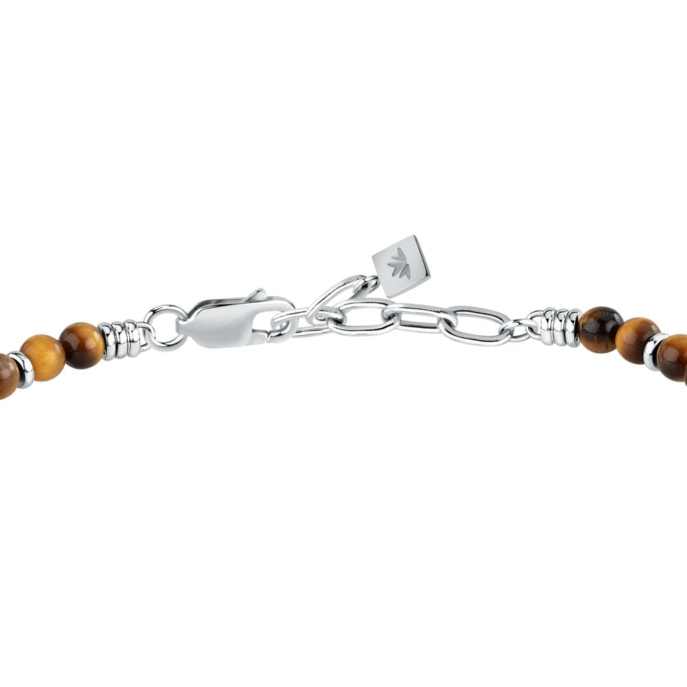 Bracciale Uomo Morellato Amuleti SBKA11 Occhio di Tigre Marrone e Acciaio con Simbolo Lupo 19+3 cm - Arena Gioielli - Morellato