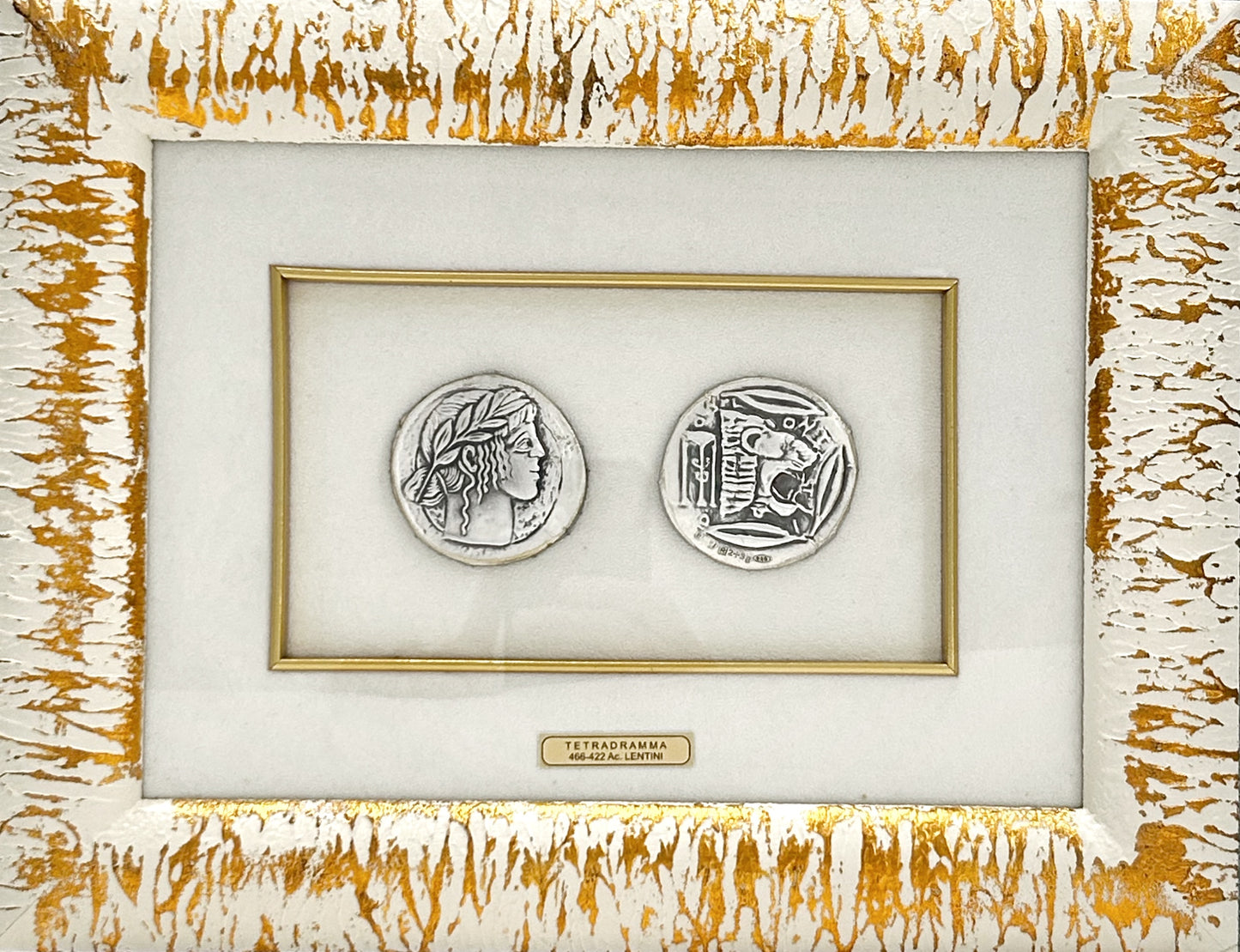Quadro Tetradramma moneta di Lentini Cornice oro Moderna