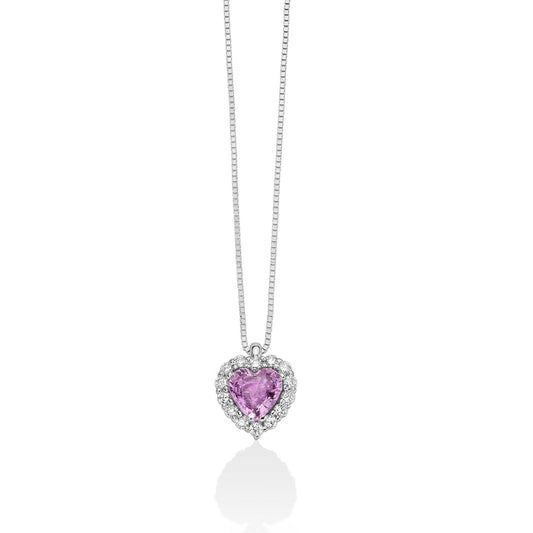 Collana donna oro bianco Miluna con diamanti e zaffiro rosa a cuore CLD4459 - Arena Gioielli 