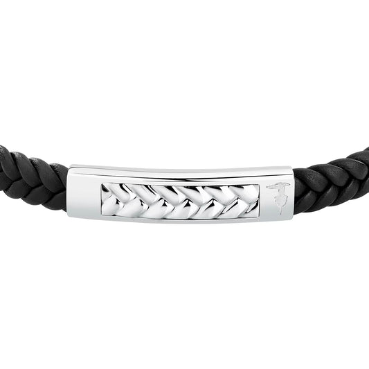 Bracciale Uomo Trussardi T-Leather TJAXZ21 – Pelle Intrecciata e Acciaio Silver - Trussardi