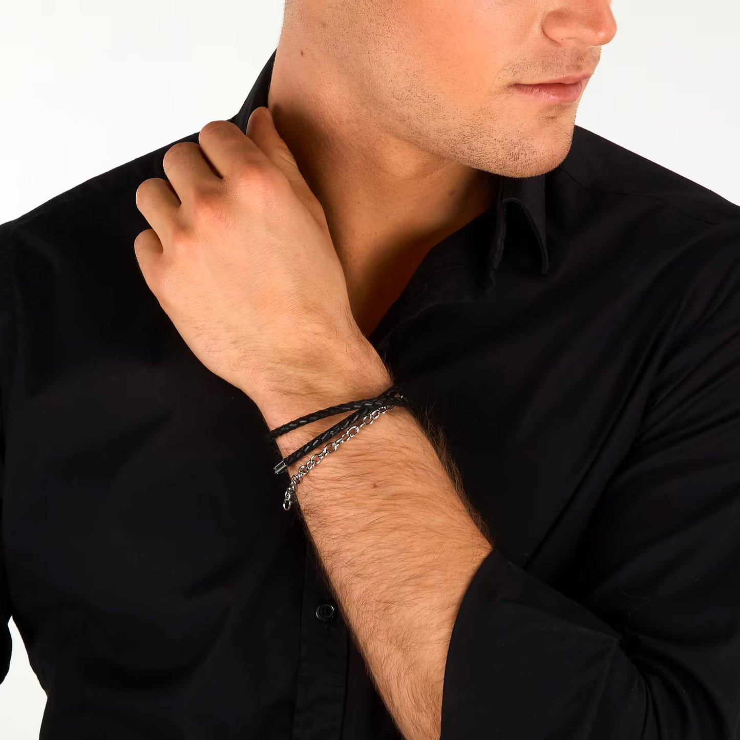 Bracciale Uomo Trussardi T-Leather TJAXZ17 – Multi-giro in Pelle e Acciaio