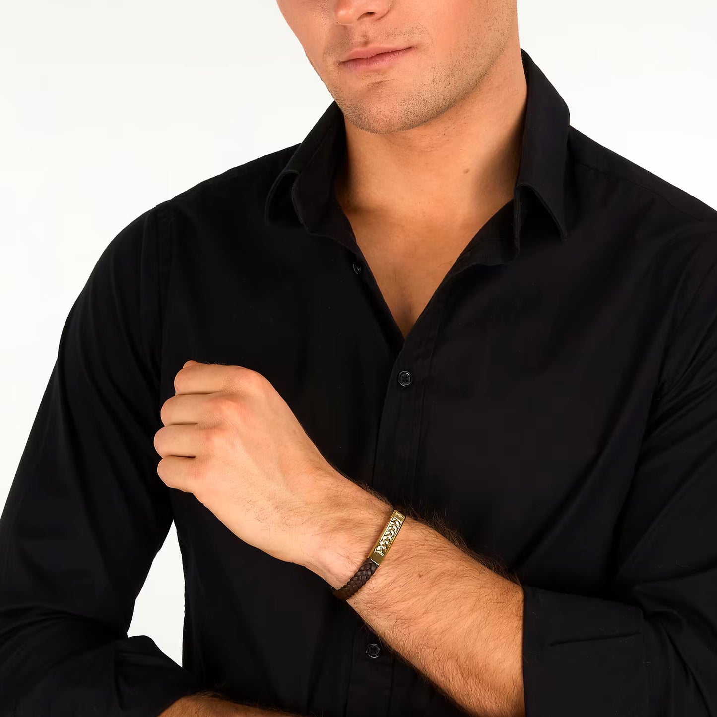 Bracciale Uomo Trussardi T-Leather TJAXZ20 – Pelle Intrecciata e Acciaio Dorato - Trussardi