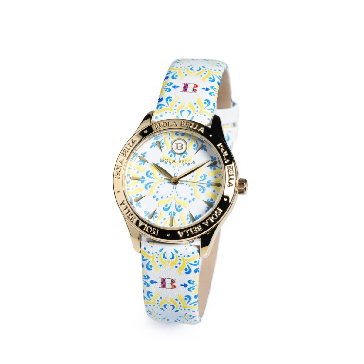 Orologio Donna Isola Bella Easy Maiolica 40000117 in Alluminio Dorato con Quadrante e Cinturino in Pelle Stampata 34 mm - Arena Gioielli - Isola bella