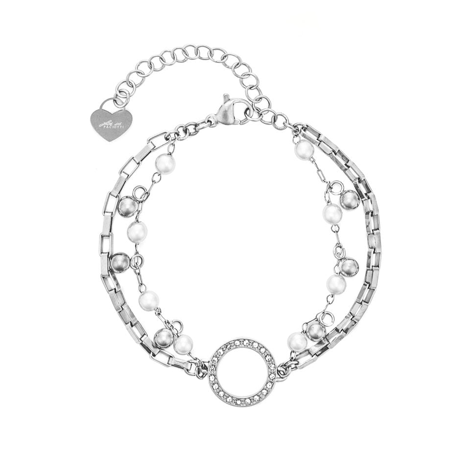 Bracciale Donna Cesare Paciotti 4UBR8350W in Acciaio con Perle e Cerchio di Cristalli - Arena Gioielli