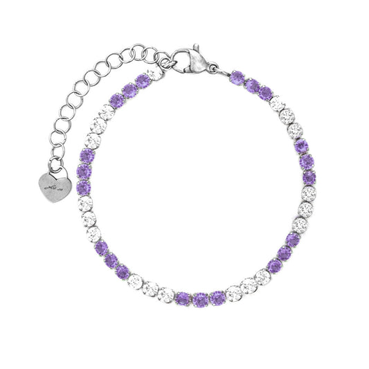 Bracciale Donna Cesare Paciotti 4US 4UBR8765W Tennis in Acciaio con Cristalli Bianchi e Viola - Arena Gioielli - cesare paciotti