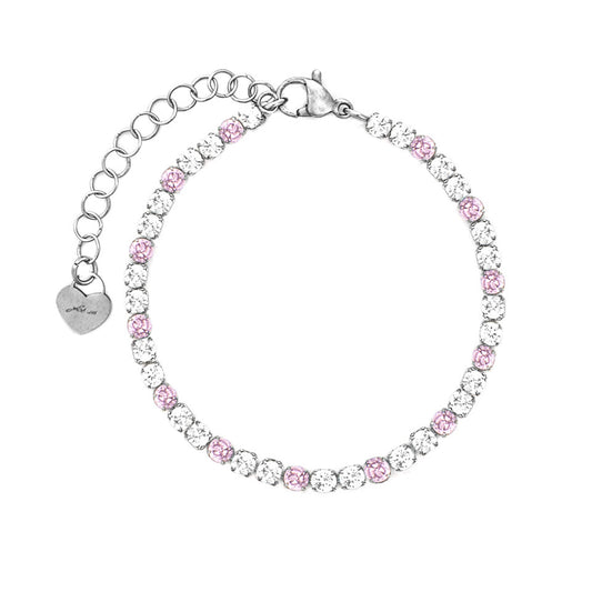 Bracciale Donna Cesare Paciotti 4US 4UBR8769W Tennis in Acciaio con Cristalli Bianchi e Rosa Chiaro - Arena Gioielli - cesare paciotti