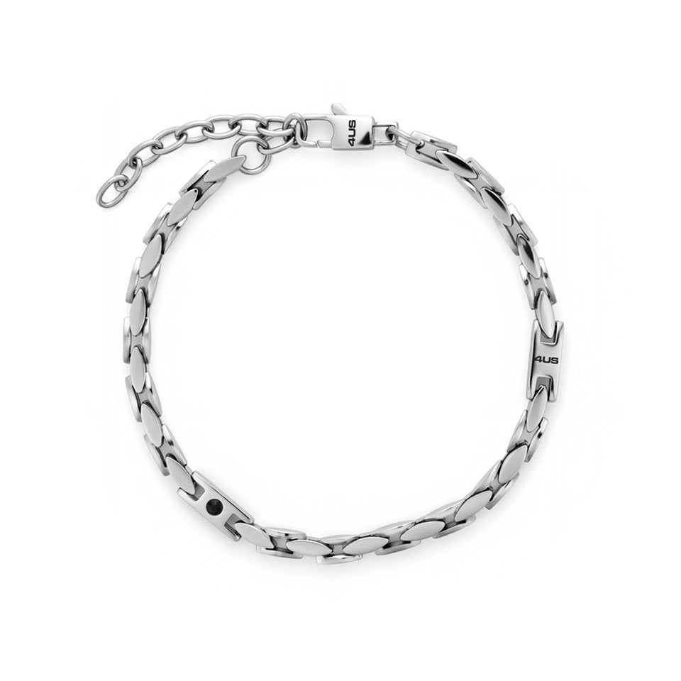 Bracciale Uomo 4US Cesare Paciotti 4UBR8927 in Acciaio Argentato con Elemento Logato e Zircone Nero - cesare paciotti