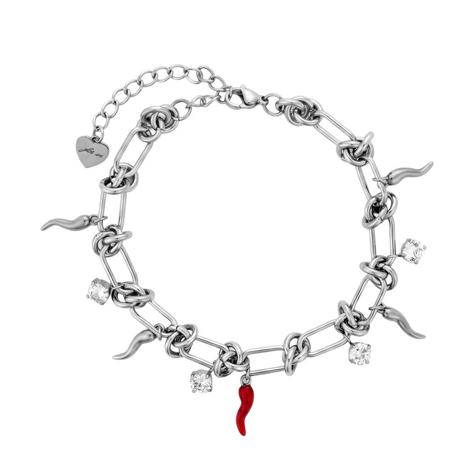 Bracciale Donna Cesare Paciotti 4US 4UBR8989W in Acciaio con Charm Cornetto Rosso e Cristalli - Arena Gioielli - cesare paciotti