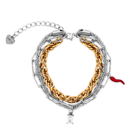 Bracciale Donna Cesare Paciotti 4US 4UBR8991W Multifilo in Acciaio Bicolore con Charm Cornetto Rosso e Cristallo - Arena Gioielli - cesare paciotti
