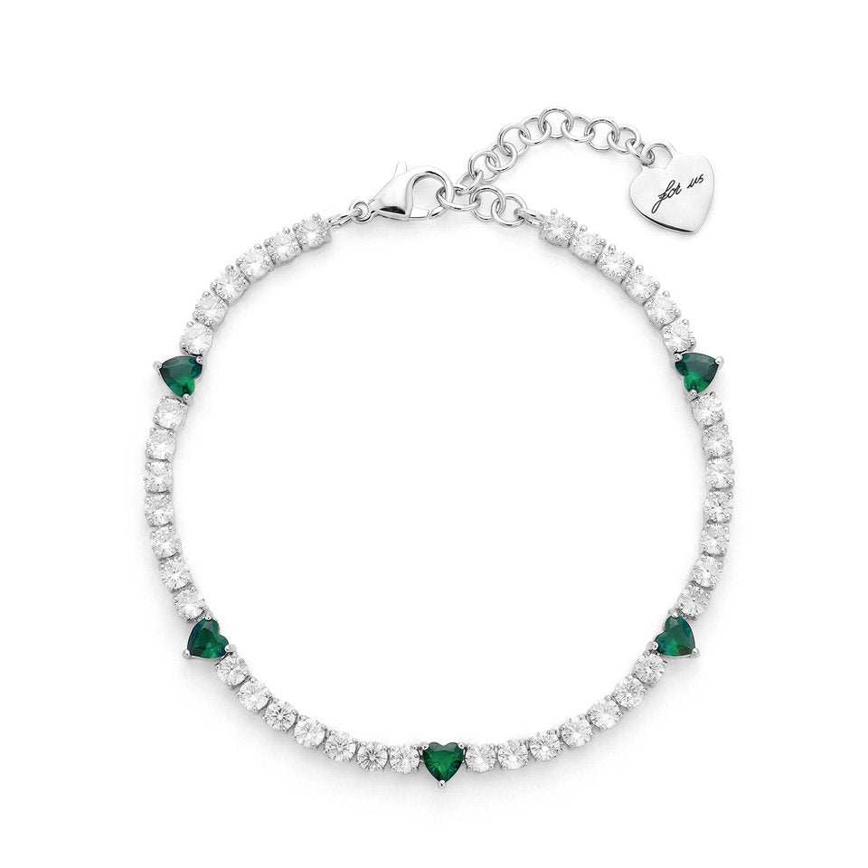 Bracciale Donna Cesare Paciotti 4US 4UBR9005W Tennis in Acciaio con Cristalli Bianchi e Cuori Verde Smeraldo - Arena Gioielli - cesare paciotti