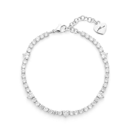 Bracciale Donna Cesare Paciotti 4US 4UBR9007W Tennis in Acciaio con Cristalli Bianchi e Cuori Brillanti - Arena Gioielli - cesare paciotti
