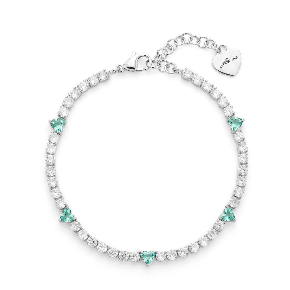 Bracciale Donna Cesare Paciotti 4US 4UBR9011W Tennis in Acciaio con Cristalli Bianchi e Cuori Azzurri - Arena Gioielli
