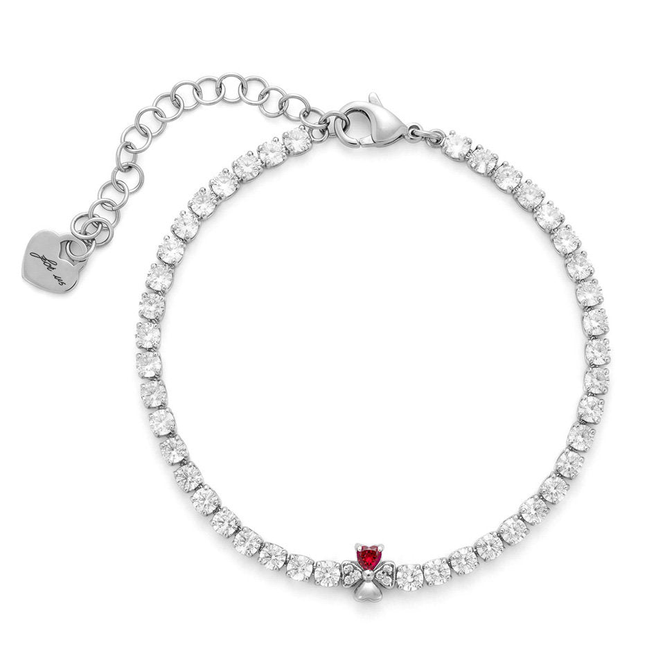 Bracciale Donna Cesare Paciotti 4US 4UBR9014W Tennis in Acciaio con Cristalli Bianchi e Quadrifoglio con Cuore Rosso - Arena Gioielli