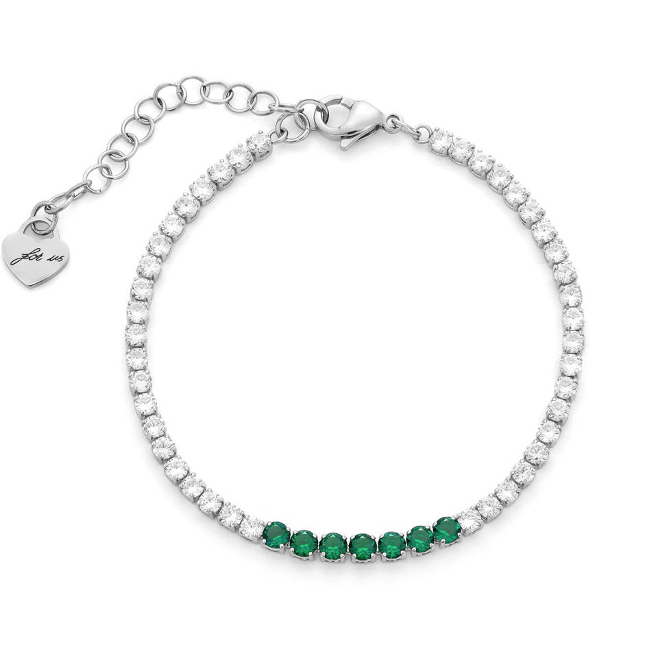 Bracciale Donna Cesare Paciotti 4US 4UBR9016W Tennis in Acciaio con Cristalli Bianchi e Verdi Smeraldo - Arena Gioielli