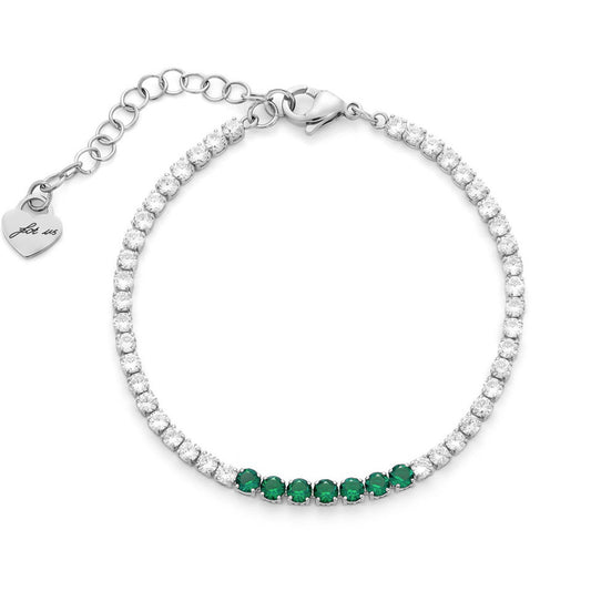 Bracciale Donna Cesare Paciotti 4US 4UBR9016W Tennis in Acciaio con Cristalli Bianchi e Verdi Smeraldo - Arena Gioielli - cesare paciotti