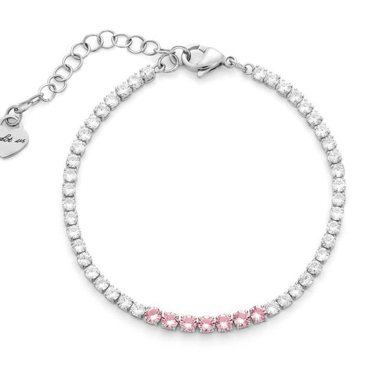 Bracciale Donna Cesare Paciotti 4US 4UBR9020W Tennis in Acciaio con Cristalli Bianchi e Rosa - Arena Gioielli - cesare paciotti