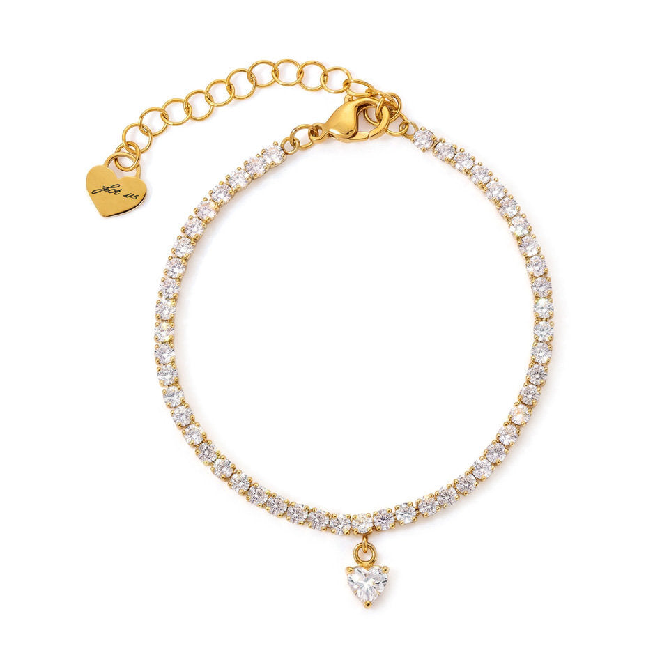 Bracciale Donna Cesare Paciotti 4US 4UBR9031W Tennis Dorato in Acciaio con Cristalli Bianchi e Pendente Cuore - Arena Gioielli - cesare paciotti
