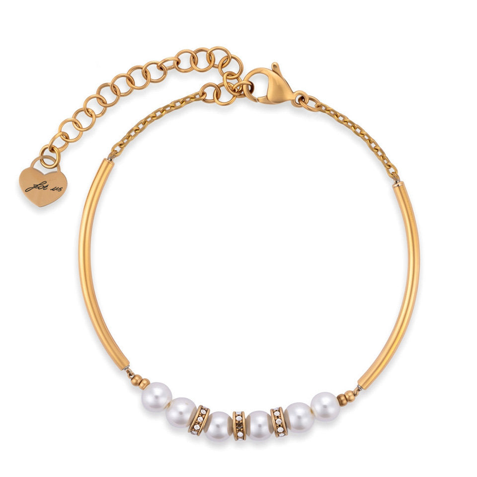 Bracciale Donna Cesare Paciotti 4US 4UBR9046W in Acciaio Dorato con Perle e Cristalli - cesare paciotti