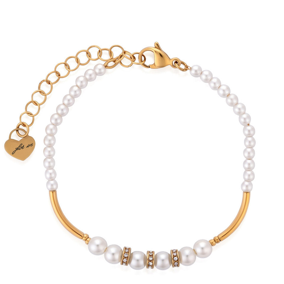 Bracciale Donna Cesare Paciotti 4US Dorato con Perle Bianche e Cristalli 4UBR9048W - Arena Gioielli