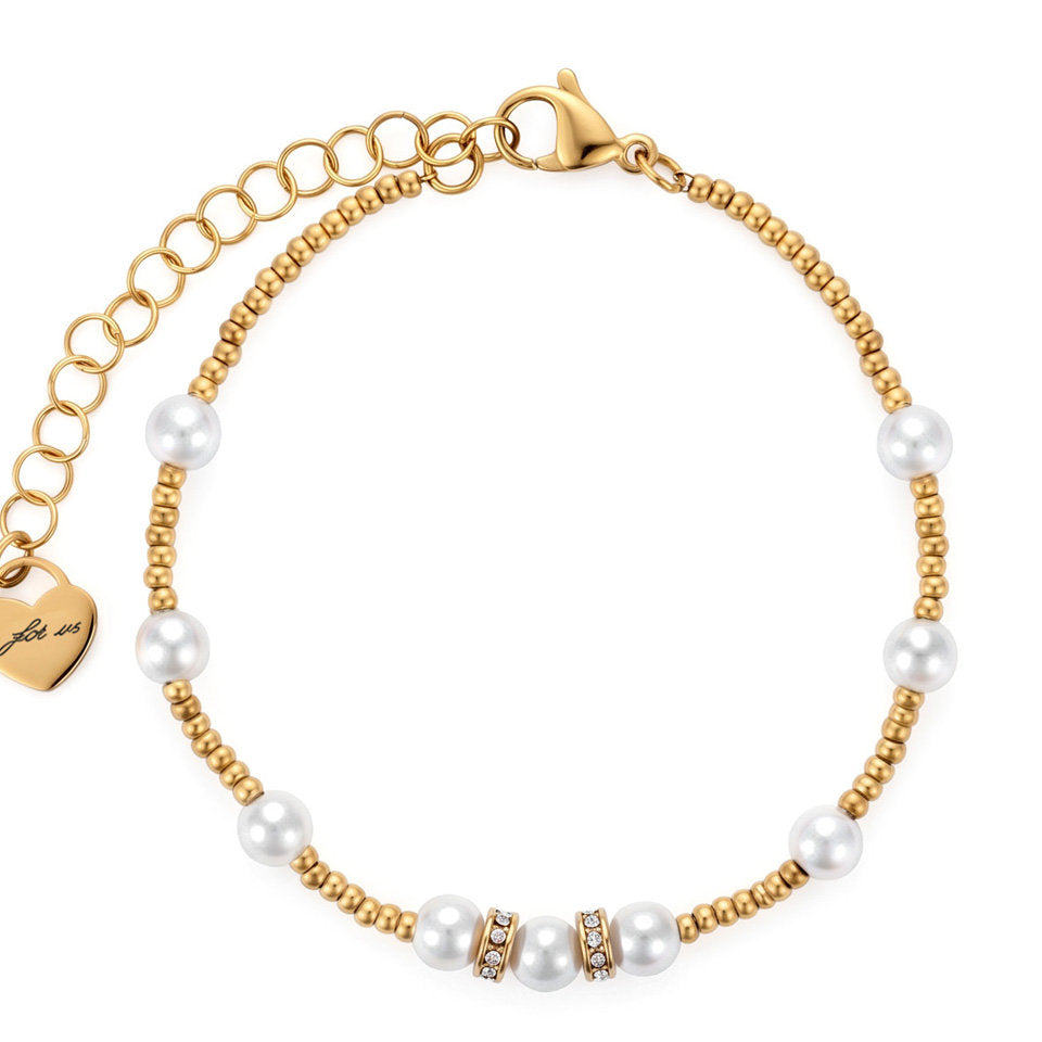 Bracciale Donna Cesare Paciotti 4US 4UBR9051W in Acciaio Dorato con Perle e Cristalli - Arena Gioielli