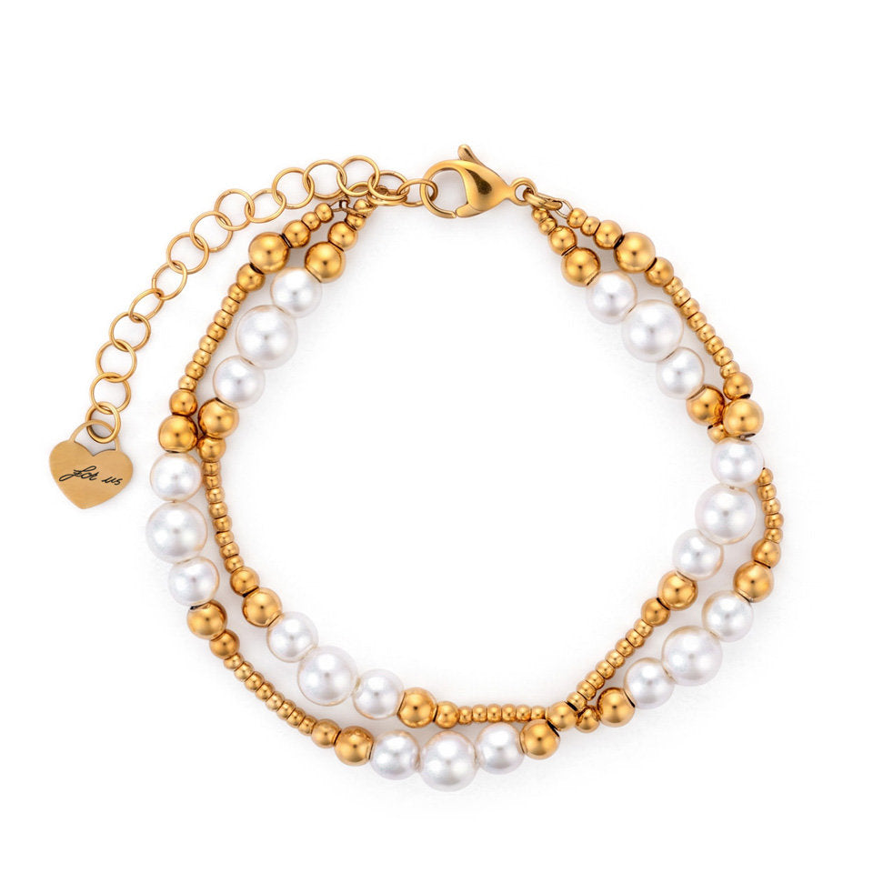 Bracciale Donna Cesare Paciotti 4US 4UBR9053W Multifilo in Acciaio Dorato con Perle Bianche e Sfere - cesare paciotti