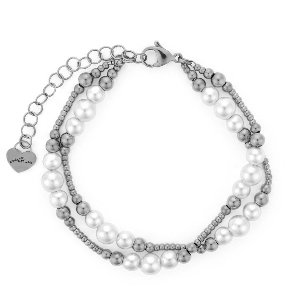 Bracciale Donna Cesare Paciotti 4US 4UBR9056W Multifilo in Acciaio con Perle Bianche e Sfere - cesare paciotti