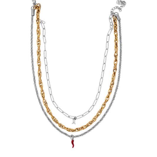 Collana Donna Cesare Paciotti 4US 4UCL8990W Multifilo in Acciaio Bicolore con Charm Cornetto Rosso e Cristallo - Arena Gioielli - cesare paciotti