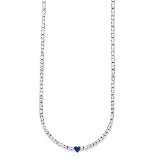 Collana Donna Cesare Paciotti 4US 4UCL9002W Tennis in Acciaio con Cristalli Bianchi e Cristallo Centrale a Cuore Blu Zaffiro - Arena Gioielli - cesare paciotti