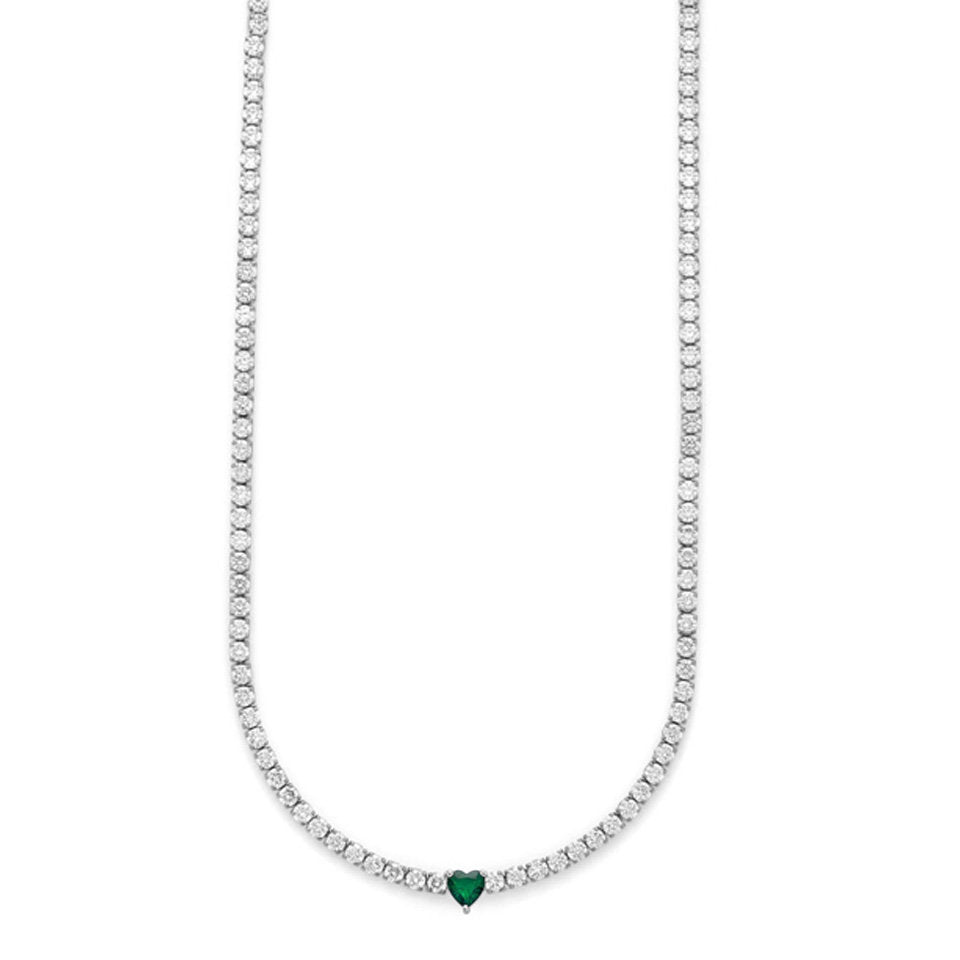 Collana Donna Cesare Paciotti 4US 4UCL9004W Tennis in Acciaio con Cristalli Bianchi e Cristallo Centrale a Cuore Verde Smeraldo - Arena Gioielli