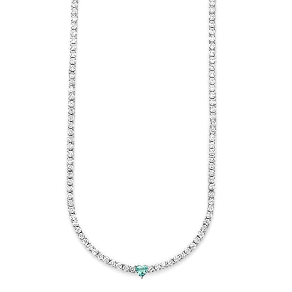 Collana Donna Cesare Paciotti 4US 4UCL9010W Tennis in Acciaio con Cristalli Bianchi e Cristallo Centrale a Cuore Azzurro Acquamarina - Arena Gioielli