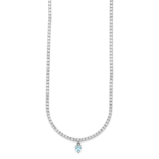 Collana Donna Cesare Paciotti 4US 4UCL9022W Tennis in Acciaio con Cristalli Bianchi e Pendente a Cuore Azzurro Acquamarina - Arena Gioielli - cesare paciotti