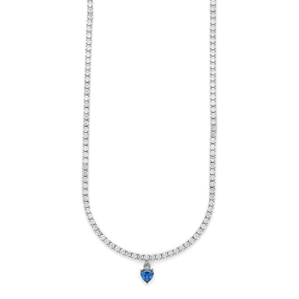 Collana Donna Cesare Paciotti 4US 4UCL9024W Tennis in Acciaio con Cristalli Bianchi e Pendente a Cuore Blu Zaffiro - Arena Gioielli