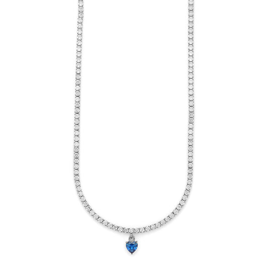 Collana Donna Cesare Paciotti 4US 4UCL9024W Tennis in Acciaio con Cristalli Bianchi e Pendente a Cuore Blu Zaffiro - Arena Gioielli - cesare paciotti