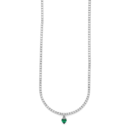 Collana Donna Cesare Paciotti 4US 4UCL9026W Tennis in Acciaio con Cristalli Bianchi e Pendente a Cuore Verde Smeraldo - Arena Gioielli - cesare paciotti