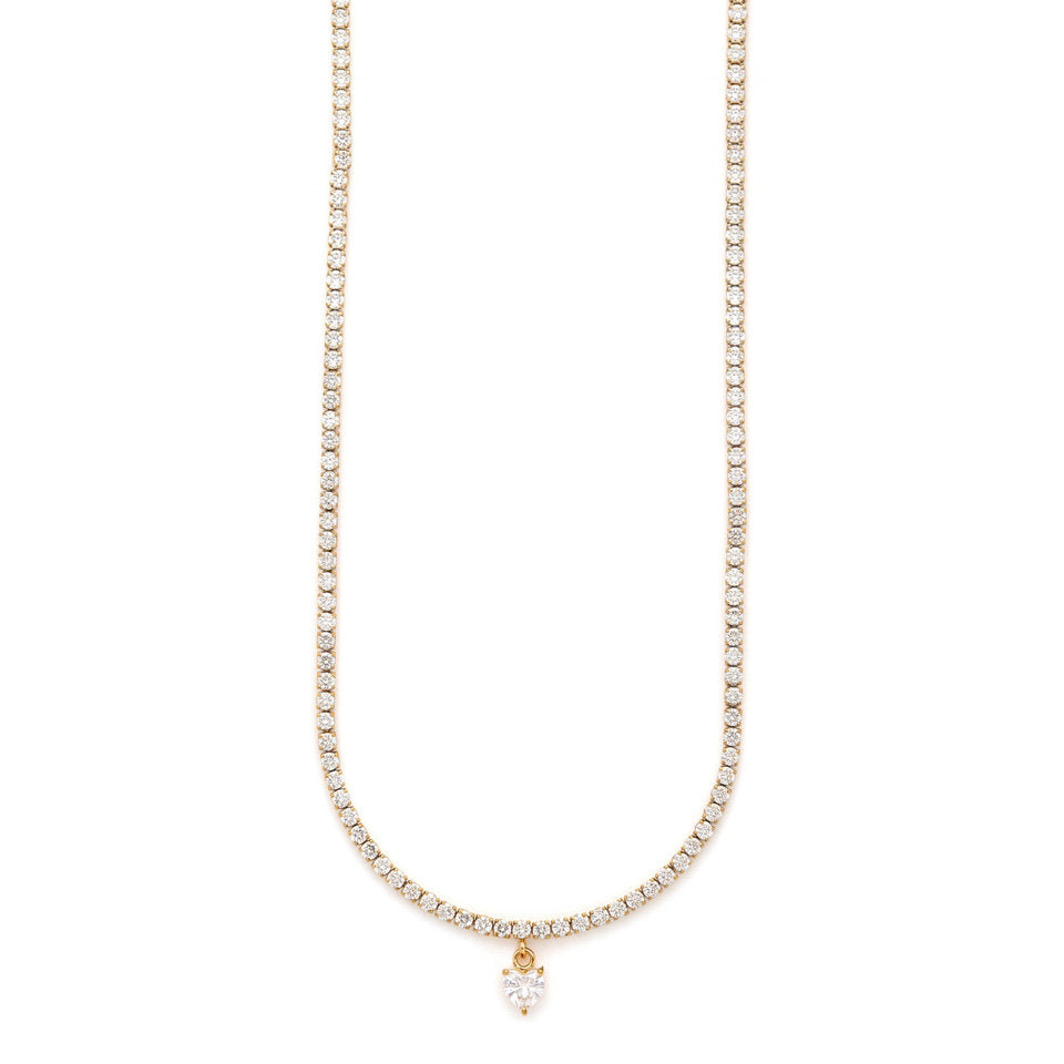 Collana Donna Cesare Paciotti 4US 4UCL9030W Tennis in Acciaio Dorato con Cristalli Bianchi e Pendente a Cuore Trasparente - Arena Gioielli