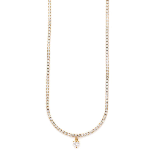 Collana Donna Cesare Paciotti 4US 4UCL9030W Tennis in Acciaio Dorato con Cristalli Bianchi e Pendente a Cuore Trasparente - Arena Gioielli - cesare paciotti