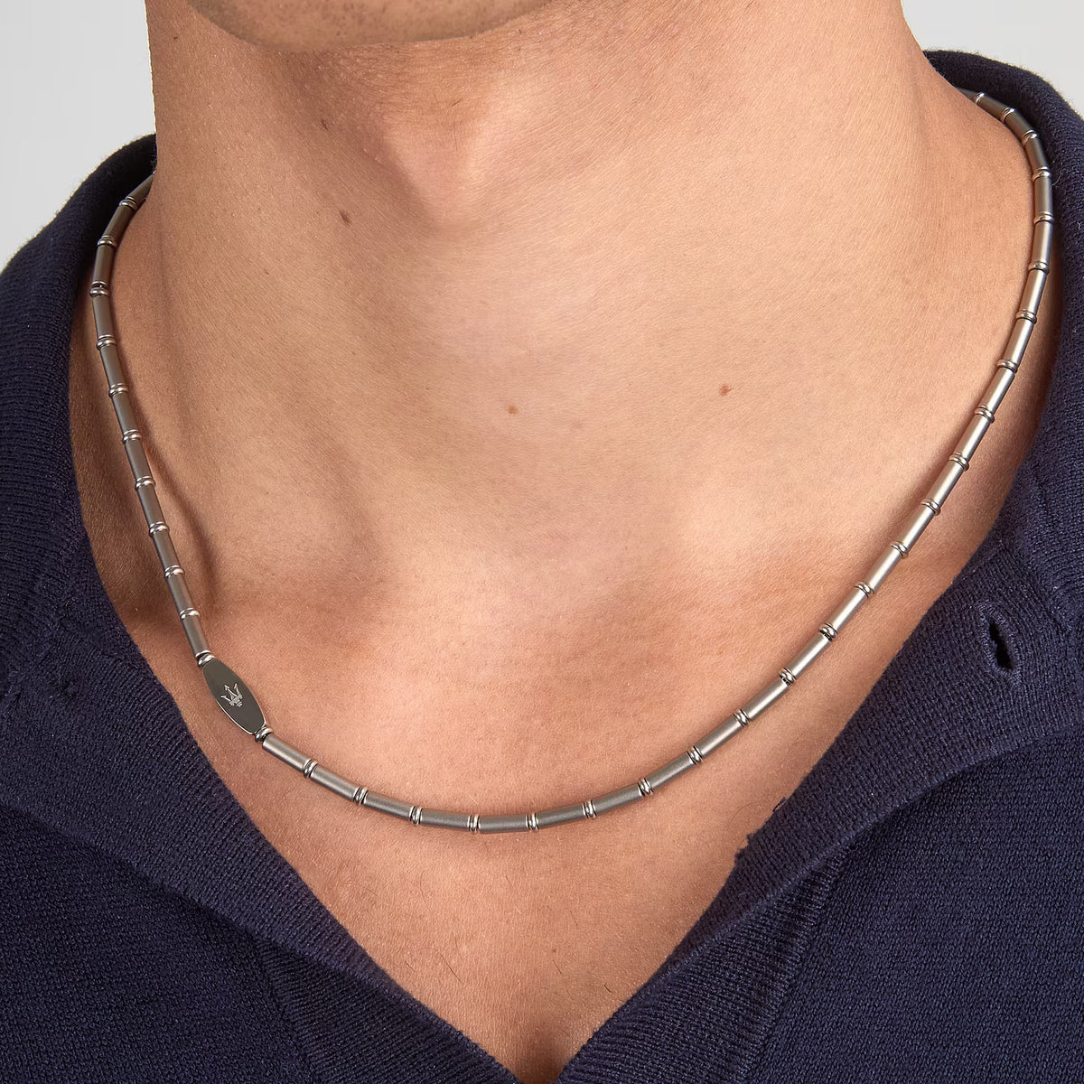 Collana Uomo Maserati Titanium JM426AXF02 a Catena in Acciaio Silver 52 cm - Maserati
