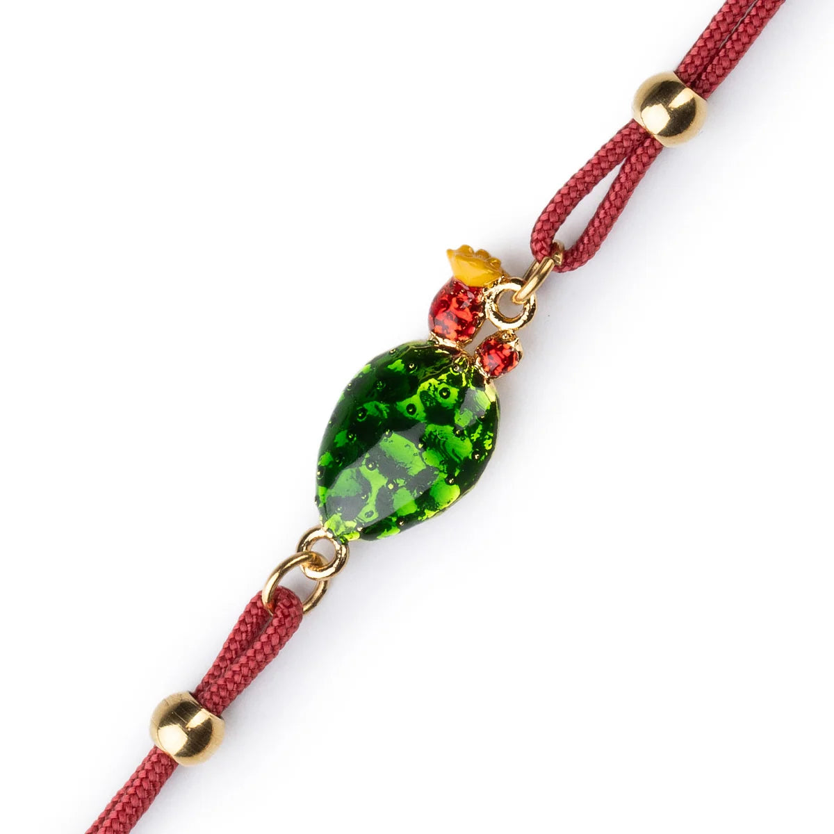 Bracciale Donna Isola Bella Pala di Fico 60000204 in Cordino Rosso Placcato Oro 24kt e Smalti 16+3 cm - Arena Gioielli - Isola bella